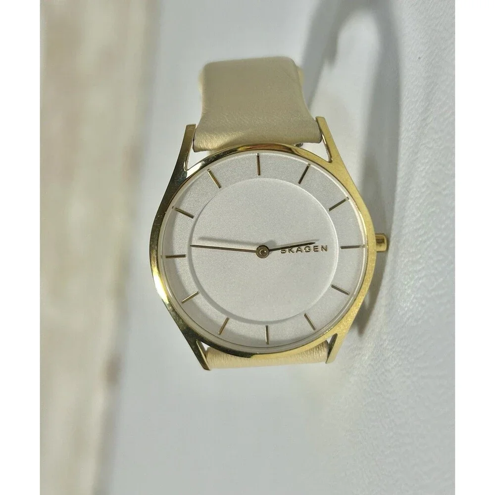 Skagen HOLST Watch SKW2452 Creme White Leather Gold Tone